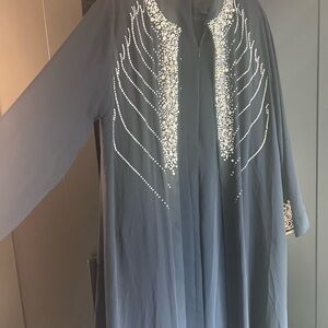 Embroidered Beaded Dark Navy Long Abaya